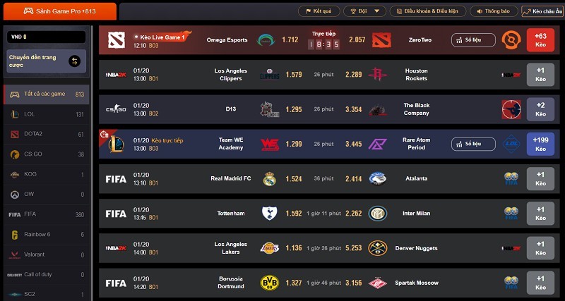 Các trò chơi có trong sảnh cược IM Esports FB68