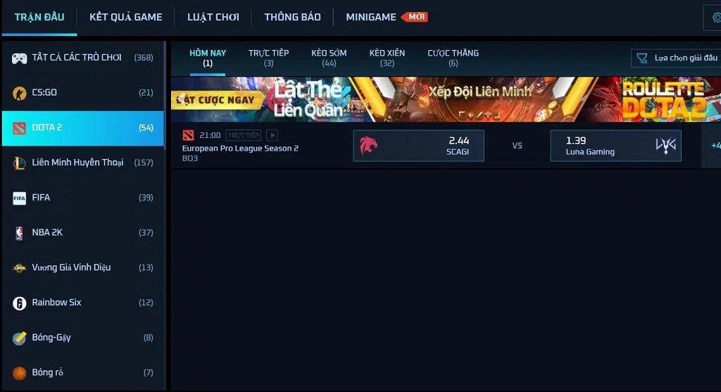 Những trò chơi có tại sảnh cược TFGaming Esports FB68